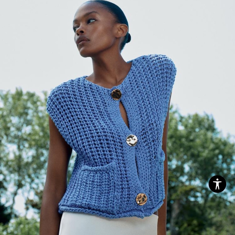 NWT Zara Chunky Knit Top Vest Mid-Blue